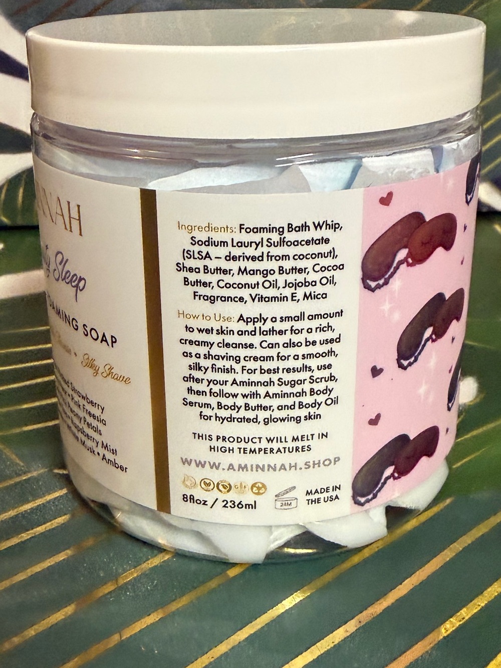 Aminnah Beauty Sleep Whipped Foaming Soap 8 oz Strawberry Pear Limited - Picture 3 of 7